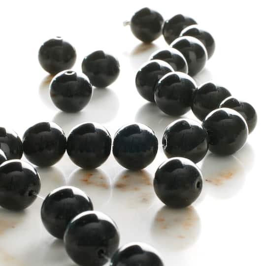 12 Pack: Black Round Glass Beads, 14mm by Bead Landing™
